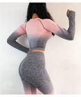 Ombre Seamless Women's Yoga Apparel / Women Gym Clothing Gradient Leggings+Long sleeve Top supplier
